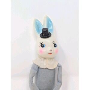 Knee Hugger Bunny Japan Blue Vintage MCM Easter Ornament Doll Decoration Rare